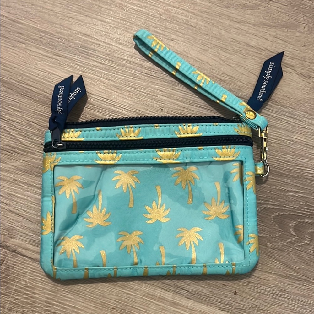 Simply Southern Aqua Wristlet with Gold Palm Design